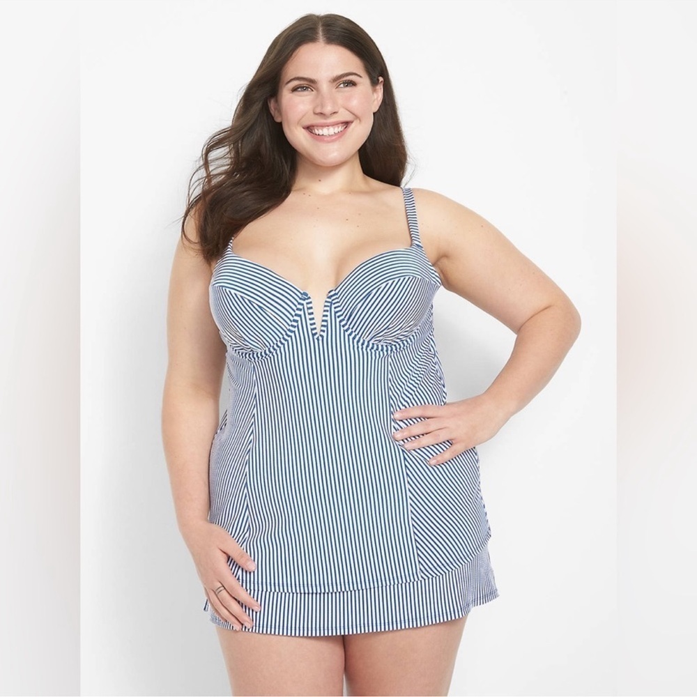Swim by Cacique Lane Bryant Striped Seersucker Tankini set size 40DD/16
